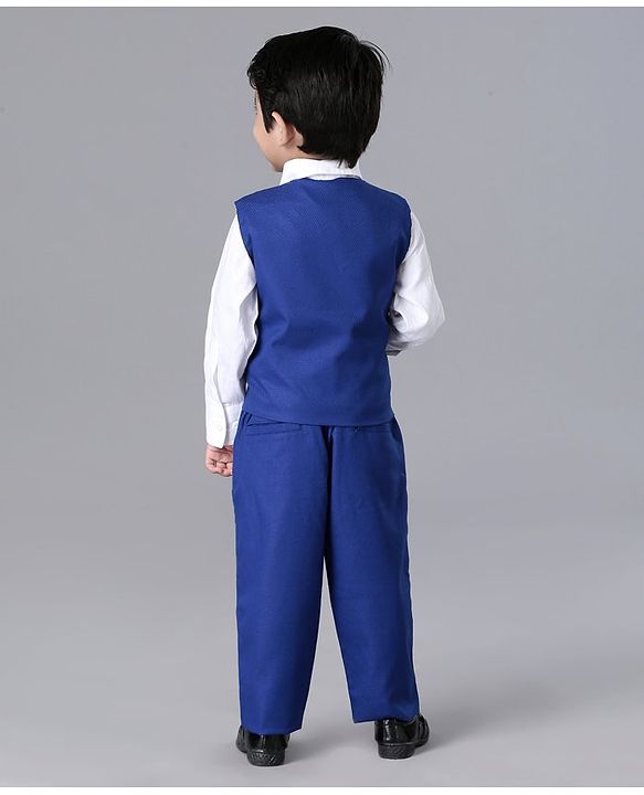 Babyhug Full Sleeves Party Suit with Bow Solid - White Blue