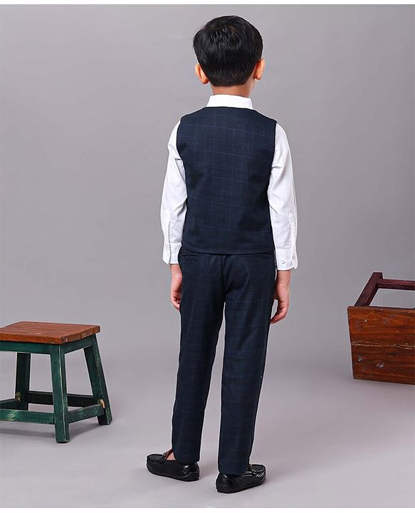 Babyhug Full Sleeves 3 Pieces Party Suit With Bow - Blue
