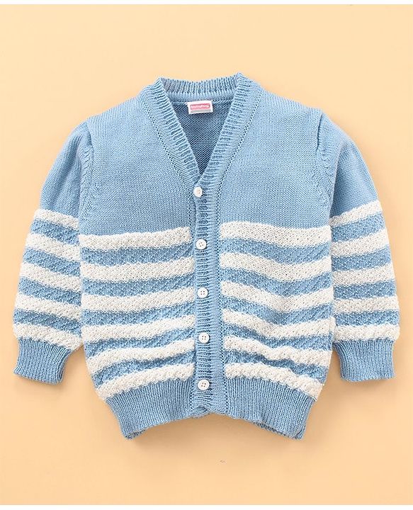 Babyhug Full Sleeves Sweater Set with Cap and Booties - Blue