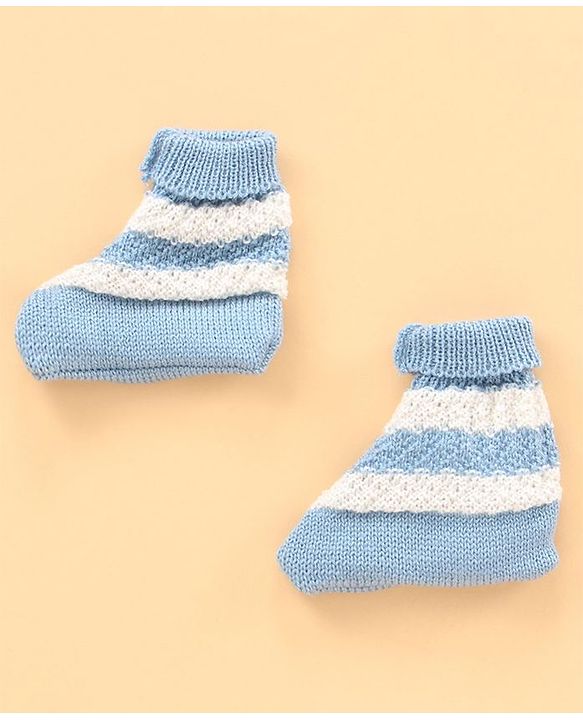 Babyhug Full Sleeves Sweater Set with Cap and Booties - Blue