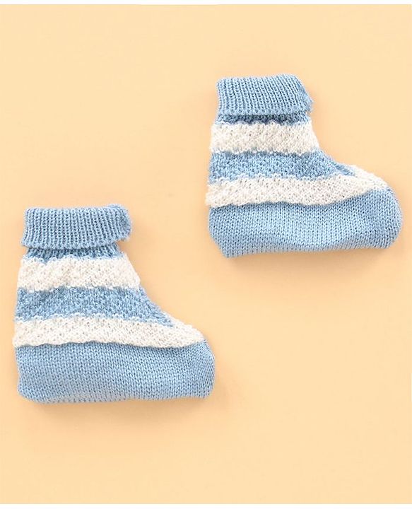 Babyhug Full Sleeves Sweater Set with Cap and Booties - Blue