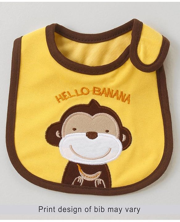 Babyhug Bib Monkey Embroidery - Yellow