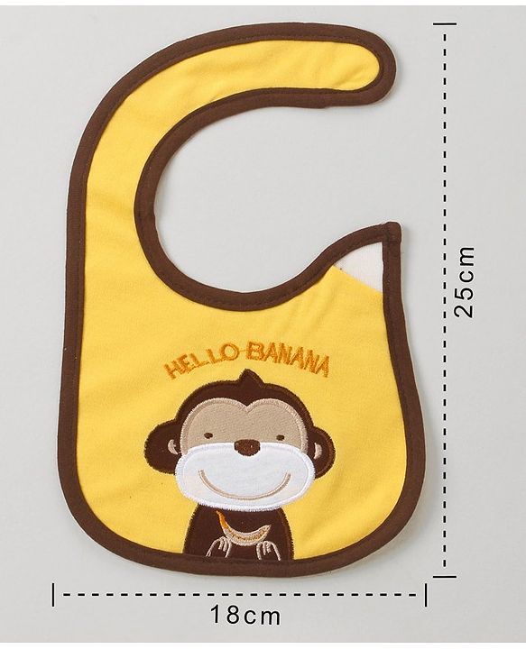 Babyhug Bib Monkey Embroidery - Yellow