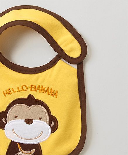 Babyhug Bib Monkey Embroidery - Yellow