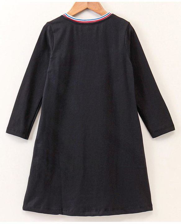 Pine Kids Full Sleeves Frock Text Graphic - Black