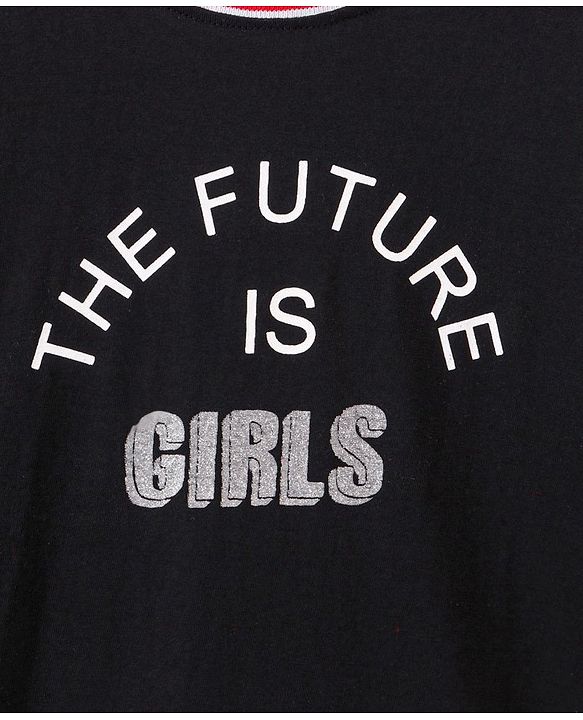 Pine Kids Full Sleeves Frock Text Graphic - Black