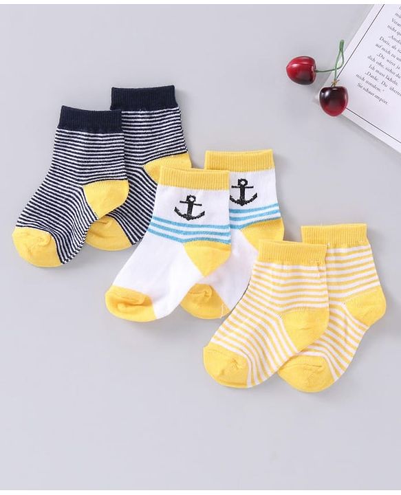 Cute Walk by Babyhug Anti Bacterial Ankle Length Socks Star Design Pack of 3 - Yellow