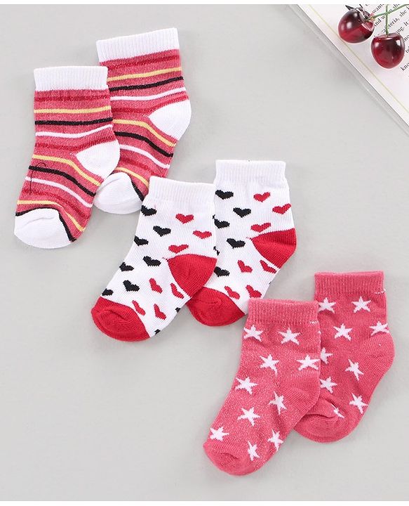 Cutewalk by Babyhug Cotton Ankle Length Multi Print Socks Pack of 3 - Multicolour