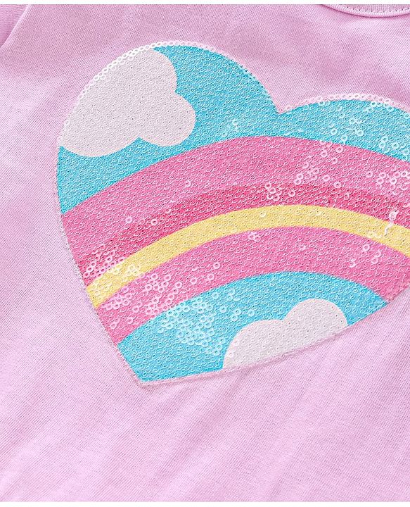Babyhug Half Sleeves Sequinned Top - Pink