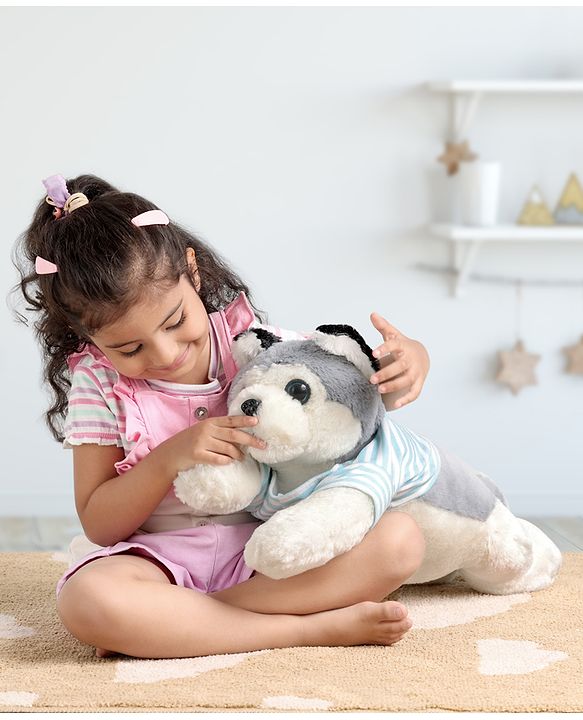 Babyhug Sleeping Husky Dog Soft Toy Multicolor - Length 55 cm