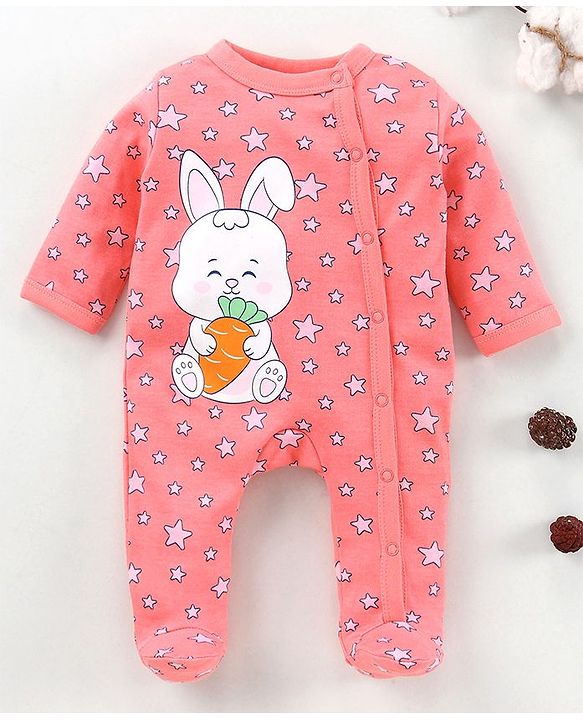 Babyhug Full Sleeves Sleepsuit Bunny Print - Pink