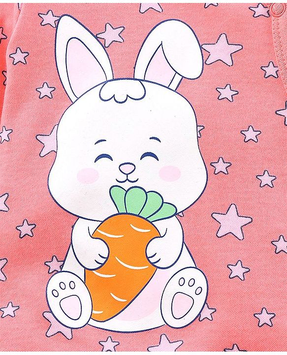 Babyhug Full Sleeves Sleepsuit Bunny Print - Pink