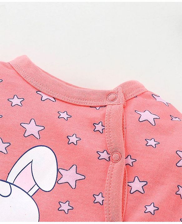 Babyhug Full Sleeves Sleepsuit Bunny Print - Pink
