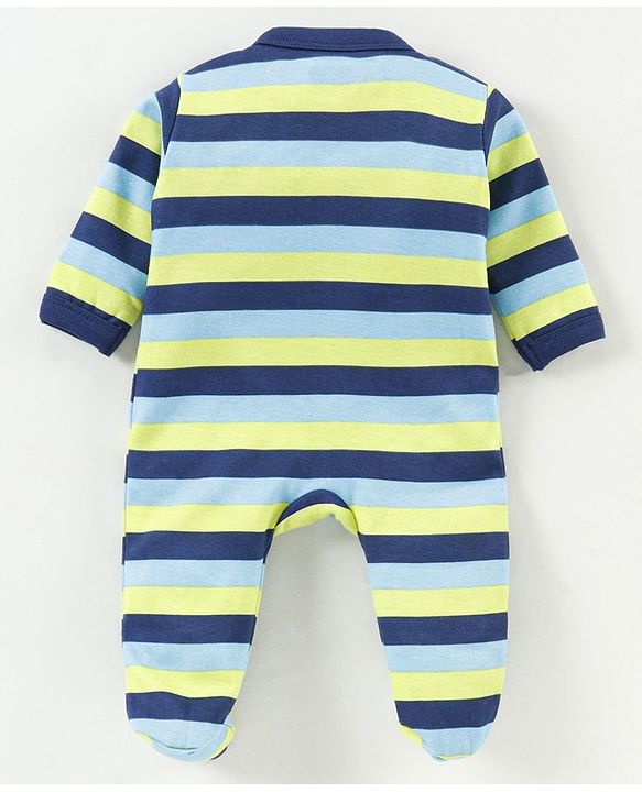Babyhug Full Sleeves Sleep Suit Striped - Blue