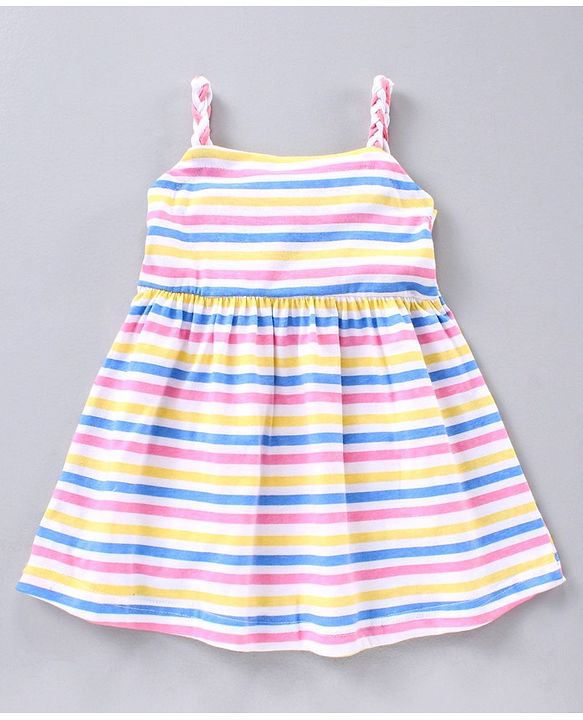 Babyhug Stripe Frock With Puff Sleeves Shrug Flower Embroidery - Pink Multicolour