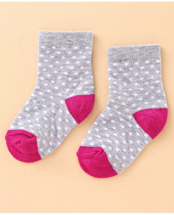 Cute Walk by Babyhug Ankle Length Antibacterial Socks Polka Dot Design Pack of 3 - Pink Purple Grey