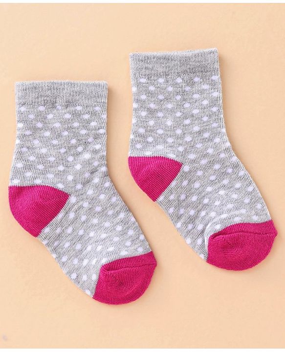 Cute Walk by Babyhug Ankle Length Antibacterial Socks Polka Dot Design Pack of 3 - Pink Purple Grey