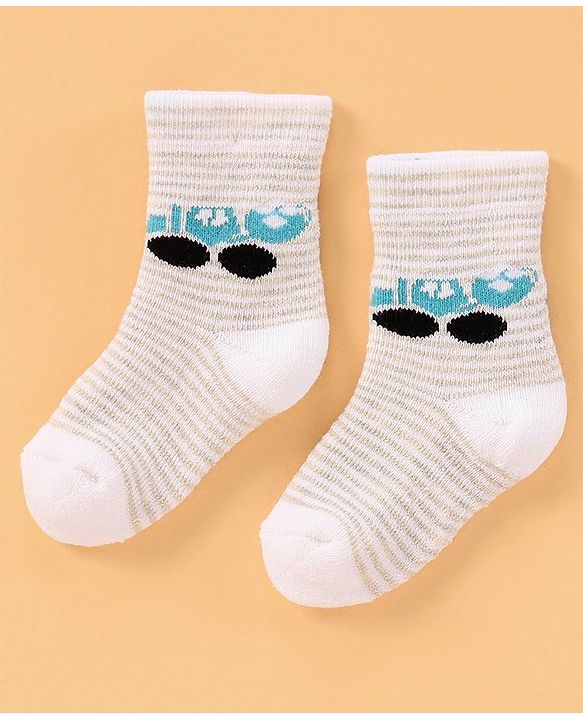 Cute Walk by Babyhug Anti Bacterial Ankle Length Terry Socks Pack of 3 - White Grey