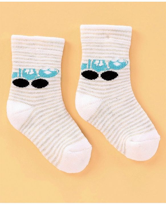 Cute Walk by Babyhug Anti Bacterial Ankle Length Terry Socks Pack of 3 - White Grey