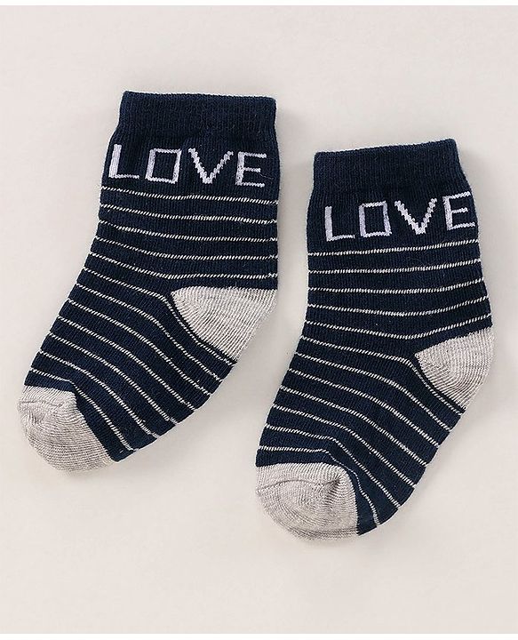 Cute Walk by Babyhug Anti Bacterial Ankle Length Terry Socks Pack of 3 - Light & Navy Blue Grey
