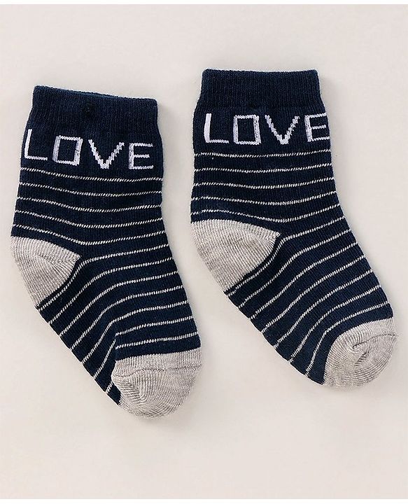 Cute Walk by Babyhug Anti Bacterial Ankle Length Terry Socks Pack of 3 - Light & Navy Blue Grey