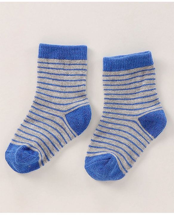 Cute Walk by Babyhug Anti Bacterial Ankle Length Terry Socks Pack of 3 - Light & Navy Blue Grey