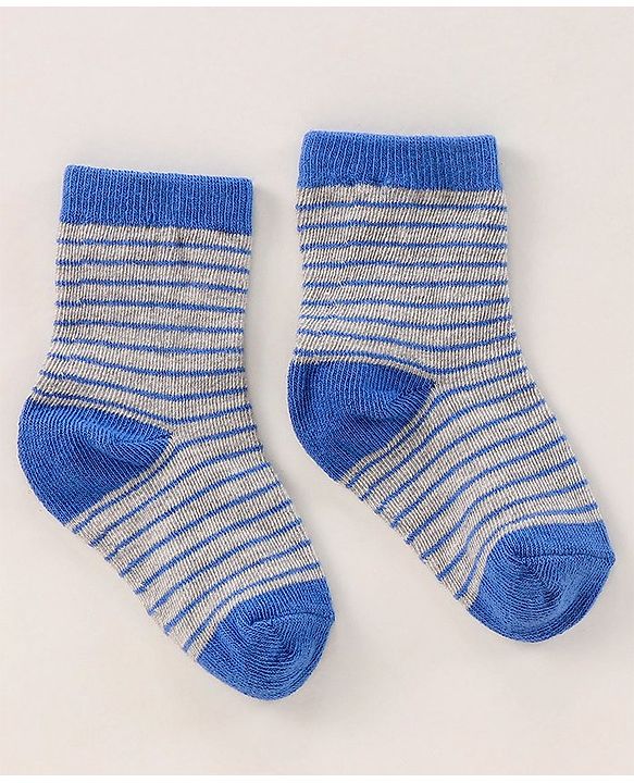 Cute Walk by Babyhug Anti Bacterial Ankle Length Terry Socks Pack of 3 - Light & Navy Blue Grey
