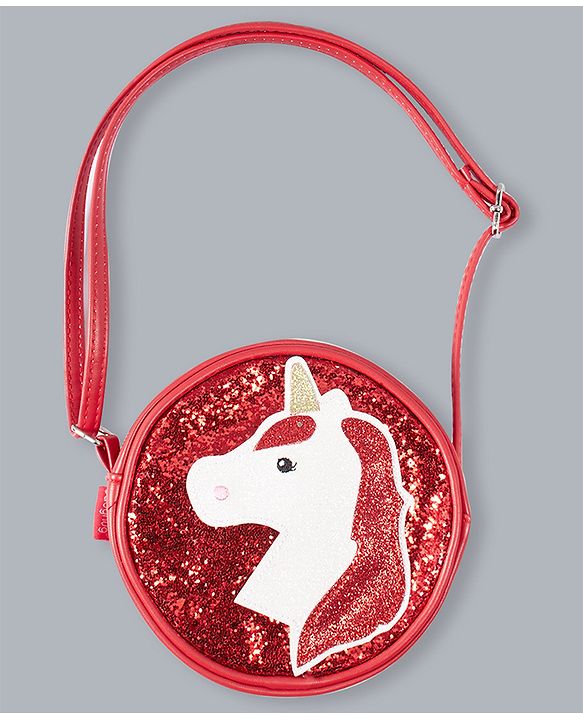 Babyhug Unicorn Shimmered Sling Bag - Red