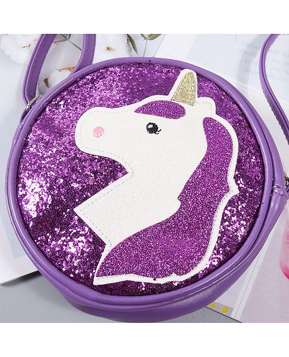 Babyhug Unicorn Shimmered Sling Bag - Purple