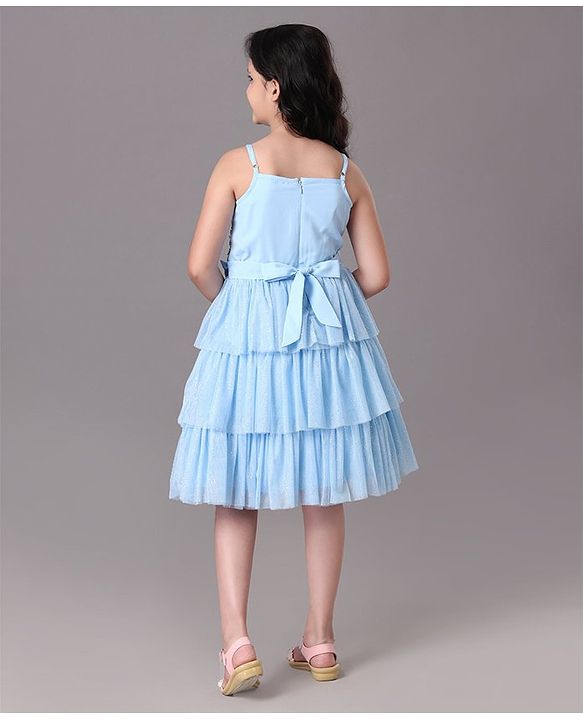 Pine Kids Singlet Tiered Party Dress with Sequin & Foil Print Detailing - Sky Blue