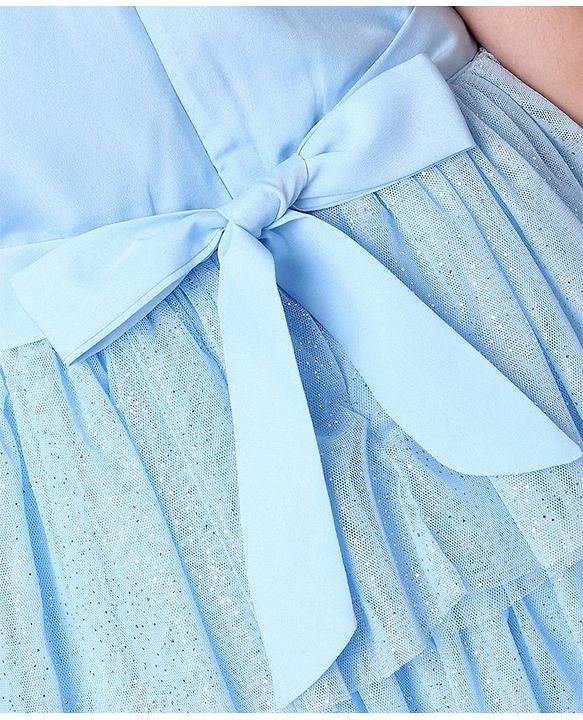 Pine Kids Singlet Tiered Party Dress with Sequin & Foil Print Detailing - Sky Blue