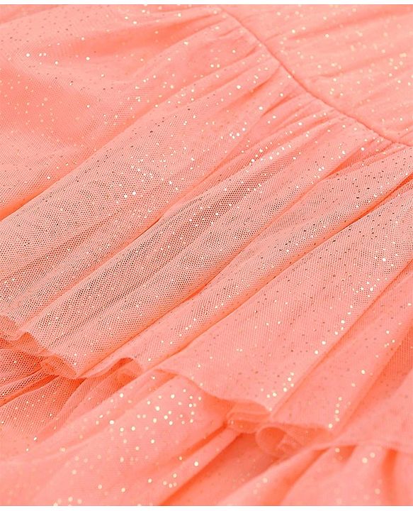 Pine Kids Party Wear Short Sleeves Tiered Frock with Gold Foil Print - Pink