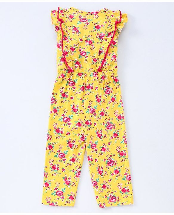 Babyhug Half Sleeves Jumpsuit with Inner Tee Floral Print - Yellow
