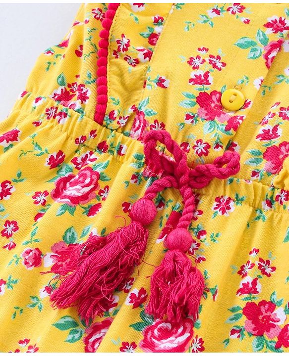 Babyhug Half Sleeves Jumpsuit with Inner Tee Floral Print - Yellow