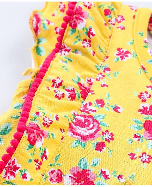 Babyhug Half Sleeves Jumpsuit with Inner Tee Floral Print - Yellow