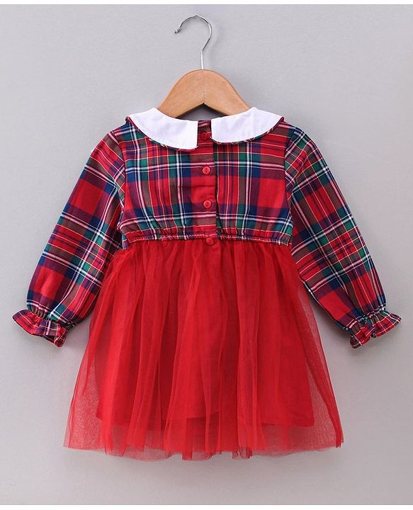 Babyhug Full Sleeves Frock Checked Print  - Red