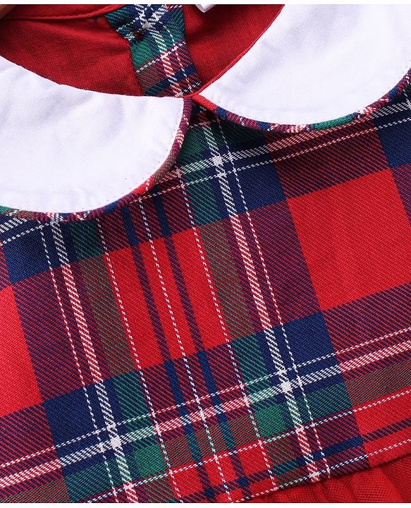 Babyhug Full Sleeves Frock Checked Print  - Red