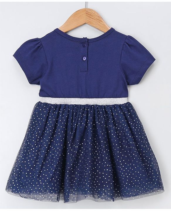 Babyhug Half Sleeves Frock Frozen Print - Navy