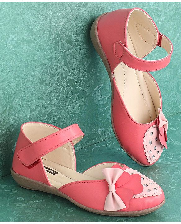 Pine Kids Party Wear Belly Shoes Bow Appliques - Pink