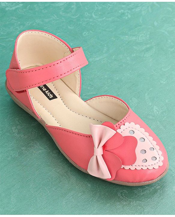 Pine Kids Party Wear Belly Shoes Bow Appliques - Pink