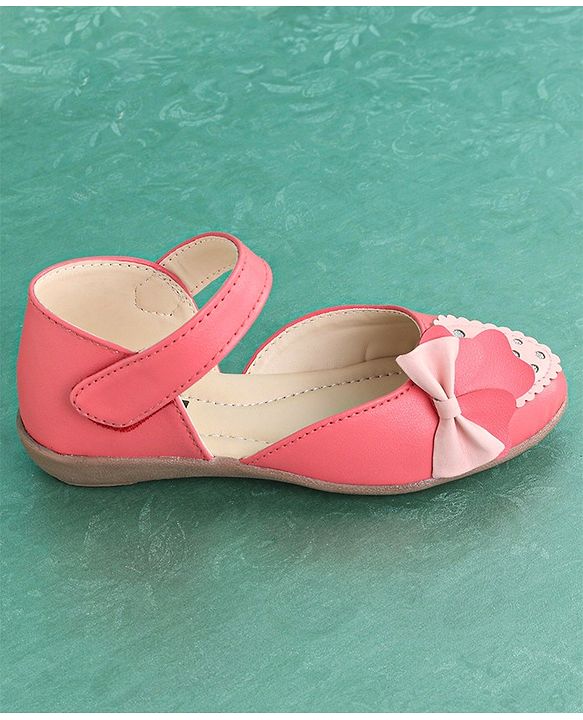 Pine Kids Party Wear Belly Shoes Bow Appliques - Pink