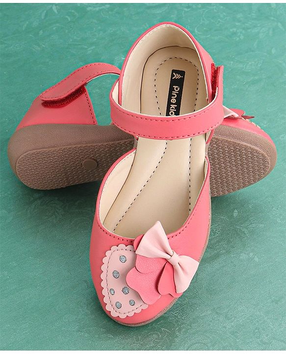 Pine Kids Party Wear Belly Shoes Bow Appliques - Pink