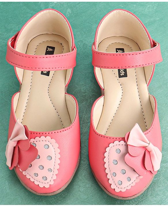 Pine Kids Party Wear Belly Shoes Bow Appliques - Pink