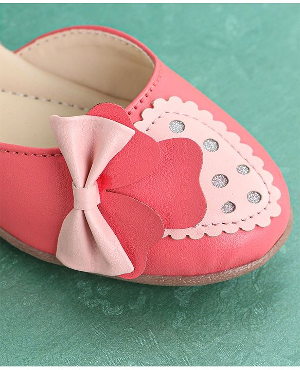 Pine Kids Party Wear Belly Shoes Bow Appliques - Pink