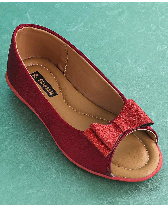 Pine Kids Party Wear Belly Shoes Bow Appliques - Red
