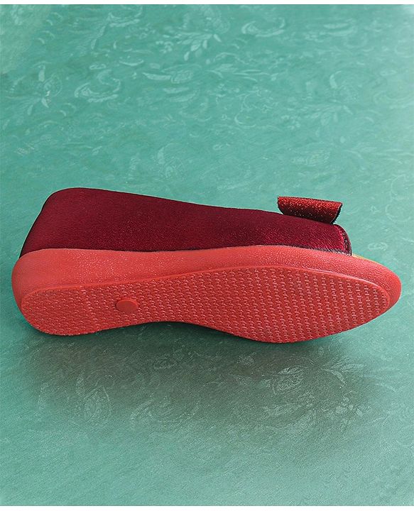 Pine Kids Party Wear Belly Shoes Bow Appliques - Red