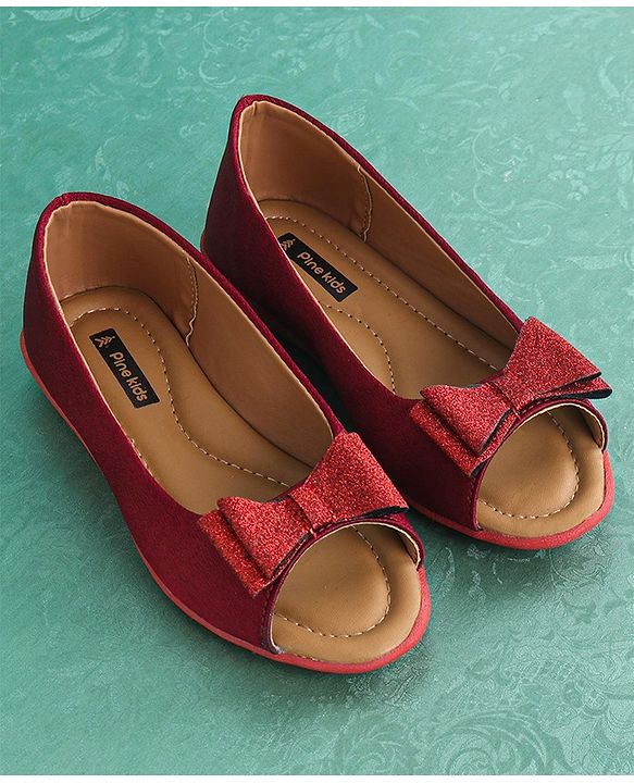 Pine Kids Party Wear Belly Shoes Bow Appliques - Red