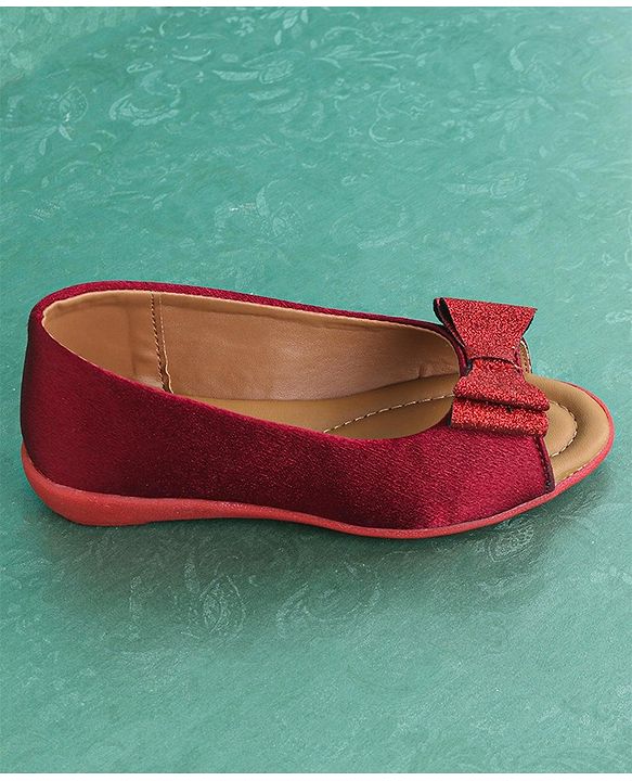 Pine Kids Party Wear Belly Shoes Bow Appliques - Red