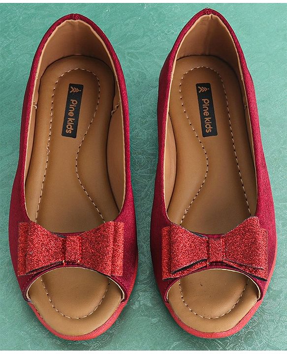 Pine Kids Party Wear Belly Shoes Bow Appliques - Red