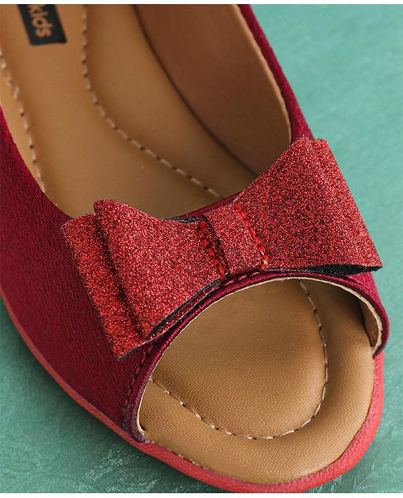 Pine Kids Party Wear Belly Shoes Bow Appliques - Red